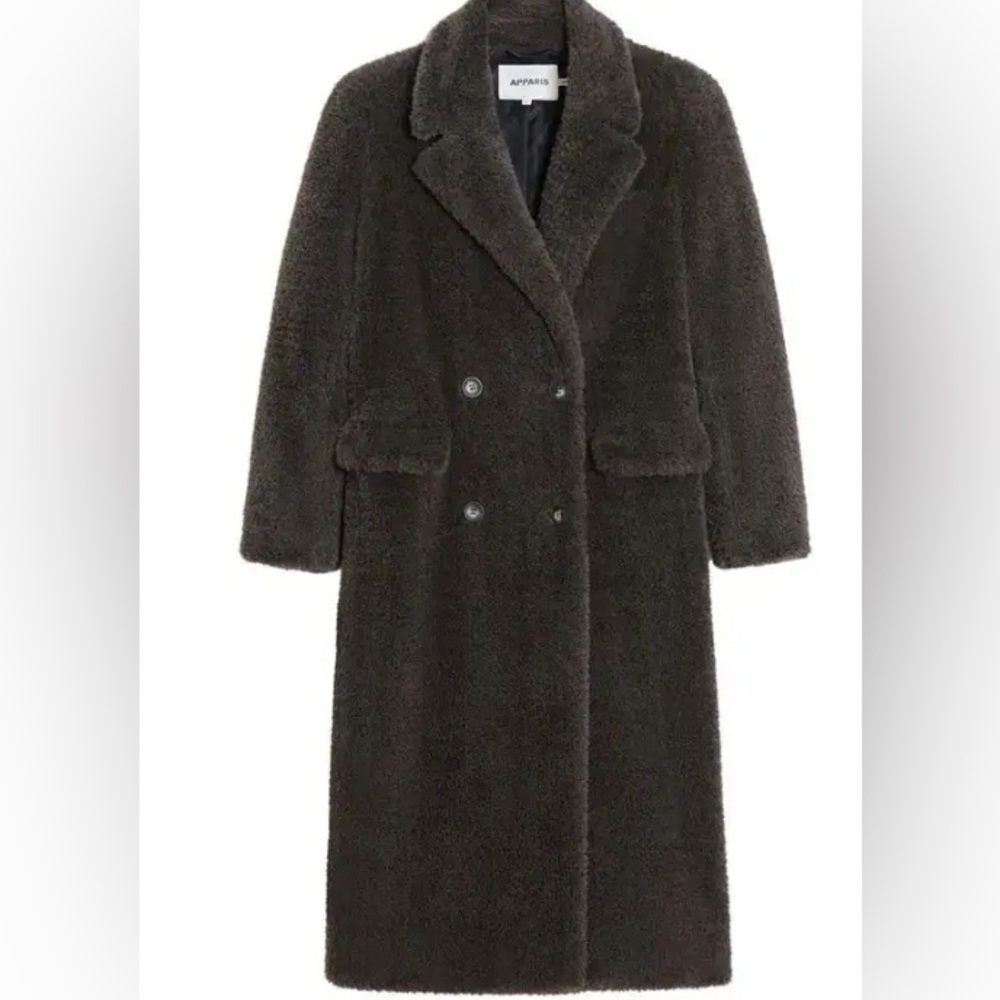 APPARIS Astrid Peacoat Dark Dust Charcoal Gray Fur Coat Large